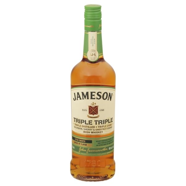 Jameson Triple Whiskey 750 mL Bottle for Adults to Enjoy at Home and Parties, Premium Blend, 40% ABV, Best-Selling Irish